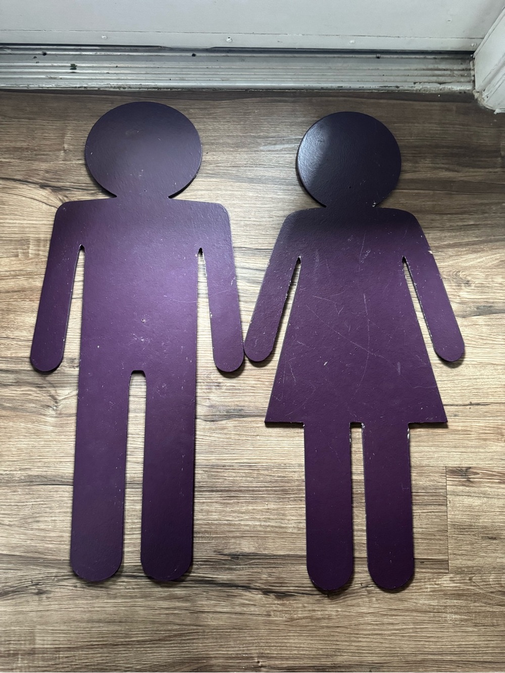 Large wood men women restroom signs custom made